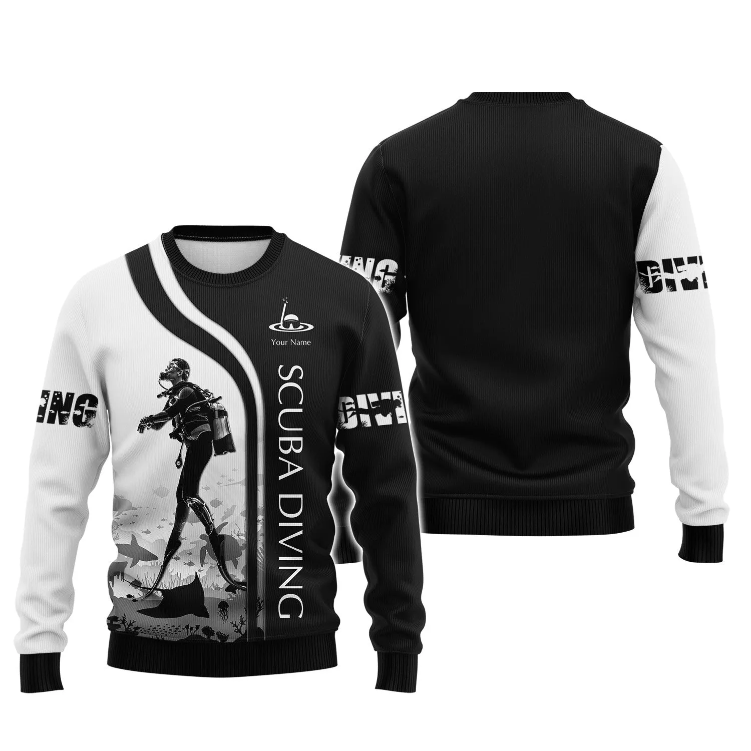 Scuba Diving Tee Shirt Custom Scuba Diver Shirts Diving 3D Shirt B&W