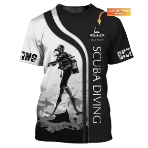 Scuba Diving Tee Shirt Custom Scuba Diver Shirts Diving 3D Shirt B&W