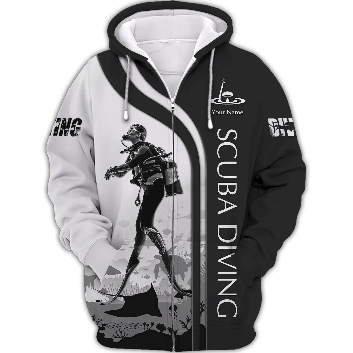 Scuba Diving Tee Shirt Custom Scuba Diver Shirts Diving 3D Shirt B&W