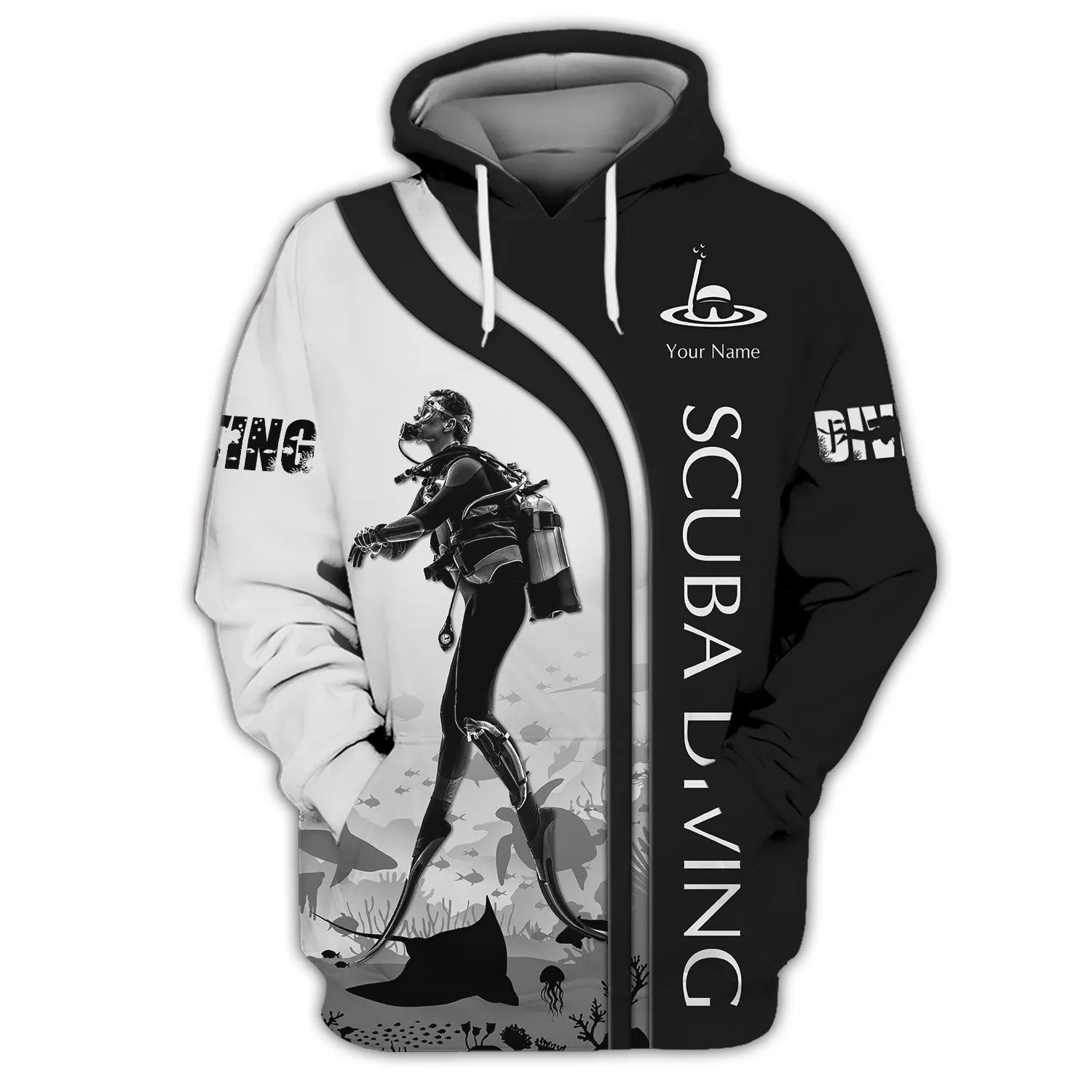 Scuba Diving Tee Shirt Custom Scuba Diver Shirts Diving 3D Shirt B&W