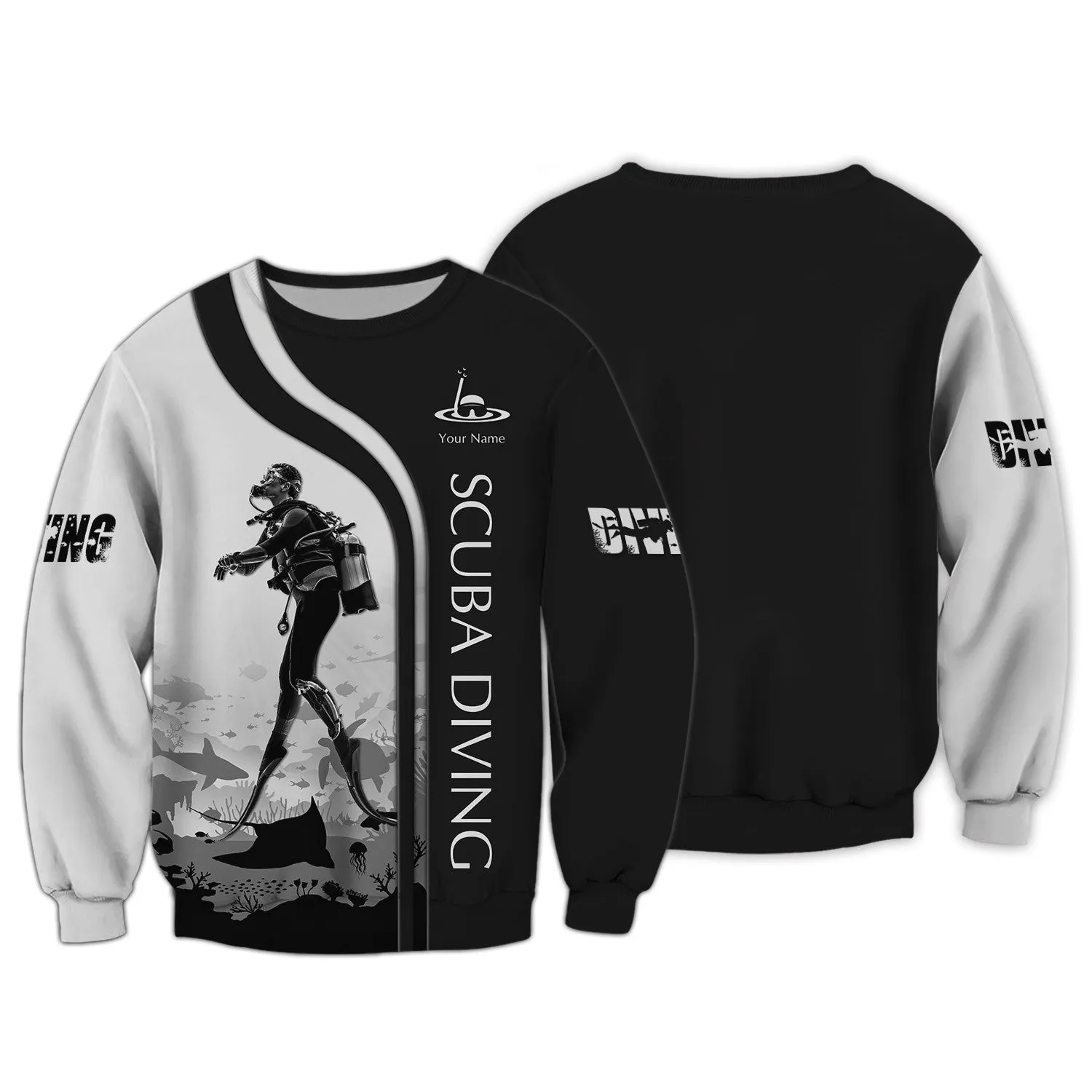 Scuba Diving Tee Shirt Custom Scuba Diver Shirts Diving 3D Shirt B&W
