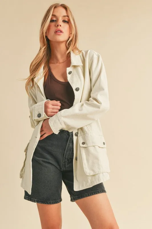 Seam Detail Button Up Jacket with Pockets