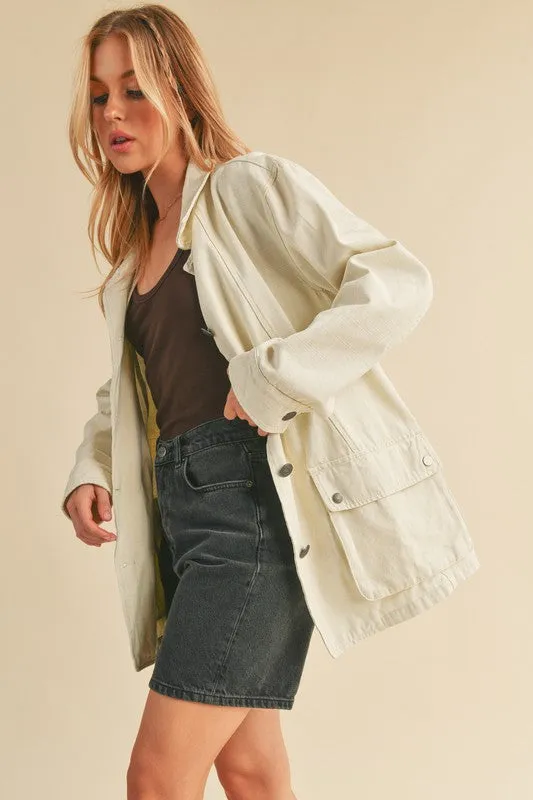Seam Detail Button Up Jacket with Pockets