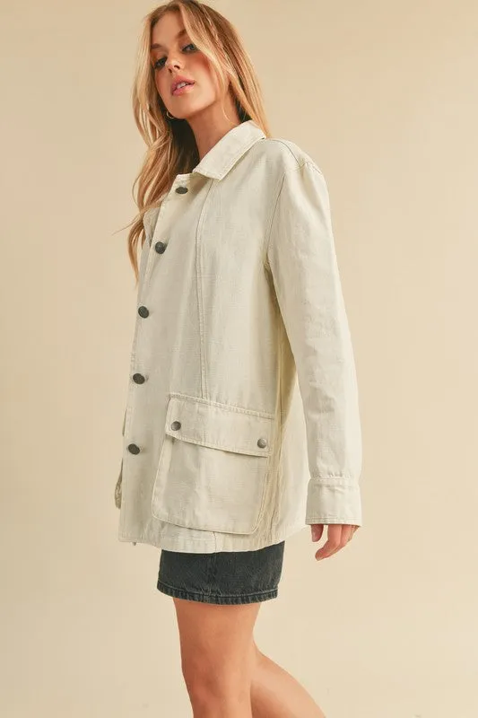 Seam Detail Button Up Jacket with Pockets