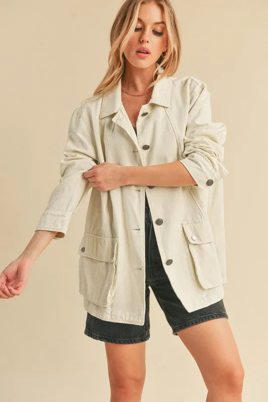 Seam Detail Button Up Jacket with Pockets