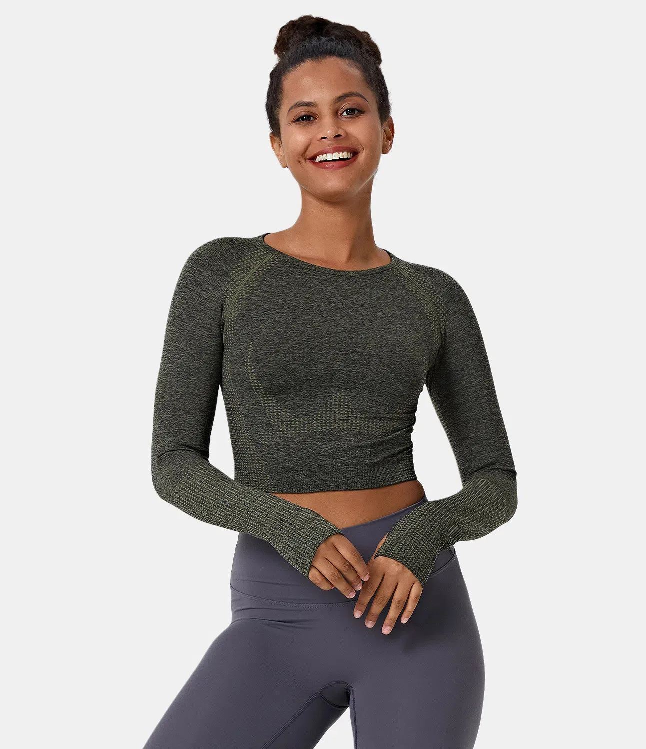 Seamless Flow Cropped Sports Top | Breathable with Thumb Holes