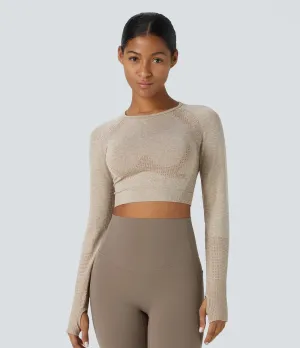Seamless Flow Cropped Sports Top | Breathable with Thumb Holes