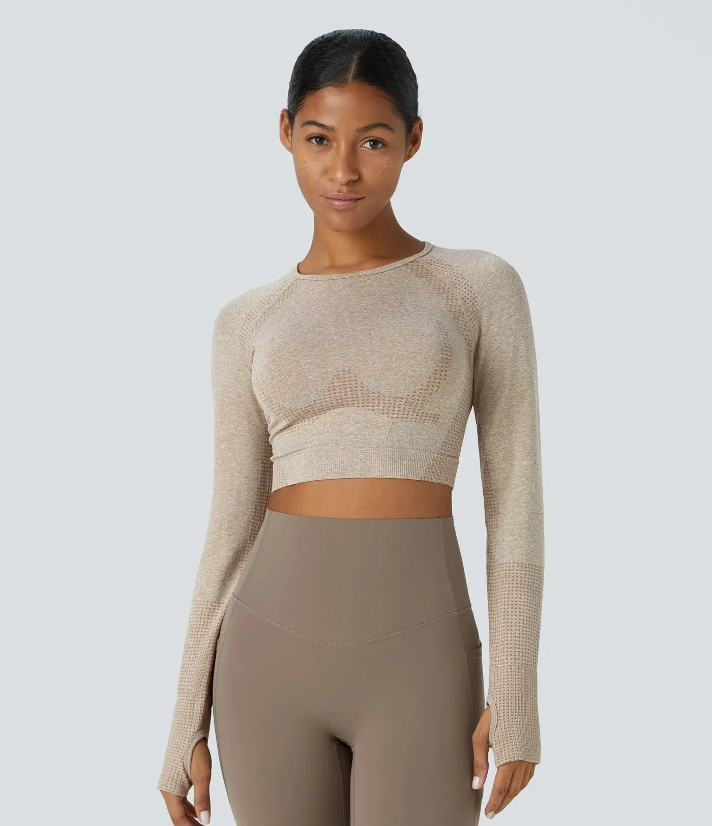 Seamless Flow Cropped Sports Top | Breathable with Thumb Holes