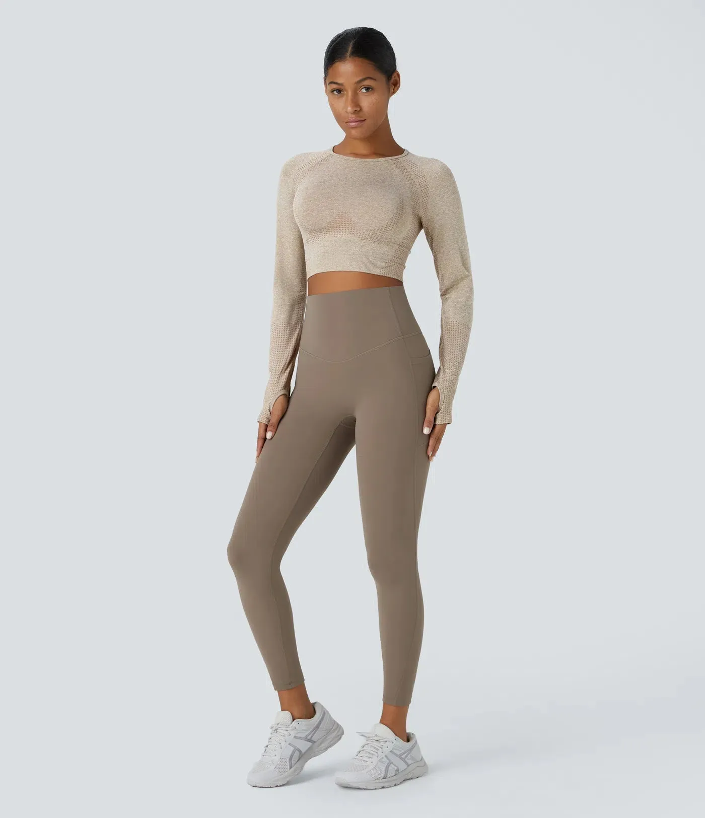 Seamless Flow Cropped Sports Top | Breathable with Thumb Holes