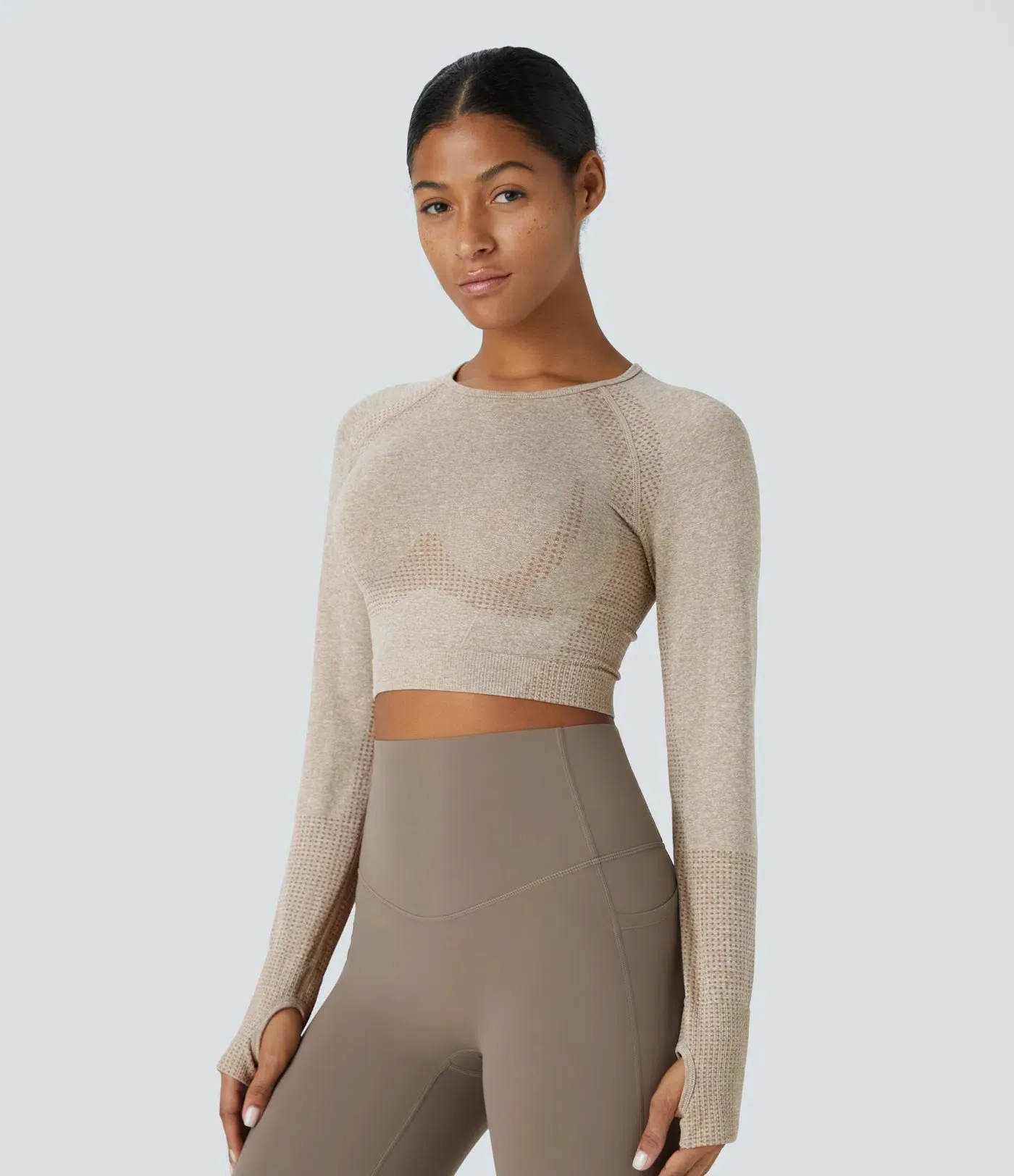 Seamless Flow Cropped Sports Top | Breathable with Thumb Holes