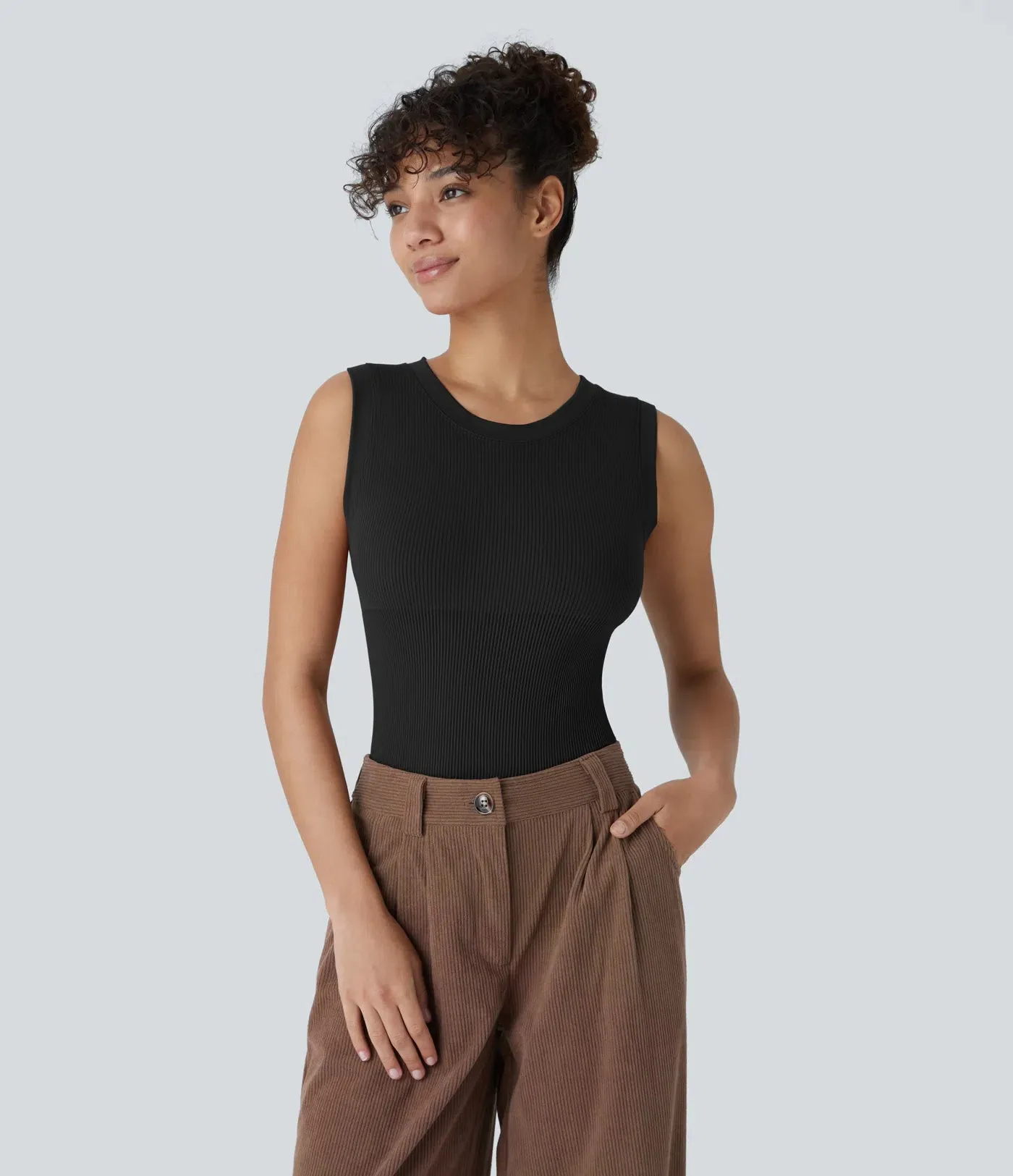 Seamless Flow Snap Button Bodysuit | Round Neck & Sleeveless