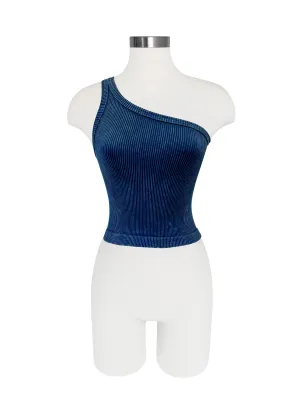 Seamless One Shoulder Tank - Vintage Wash - Denim