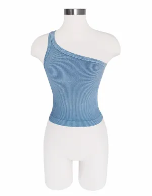 Seamless One Shoulder Tank - Vintage Wash - Robin's Egg