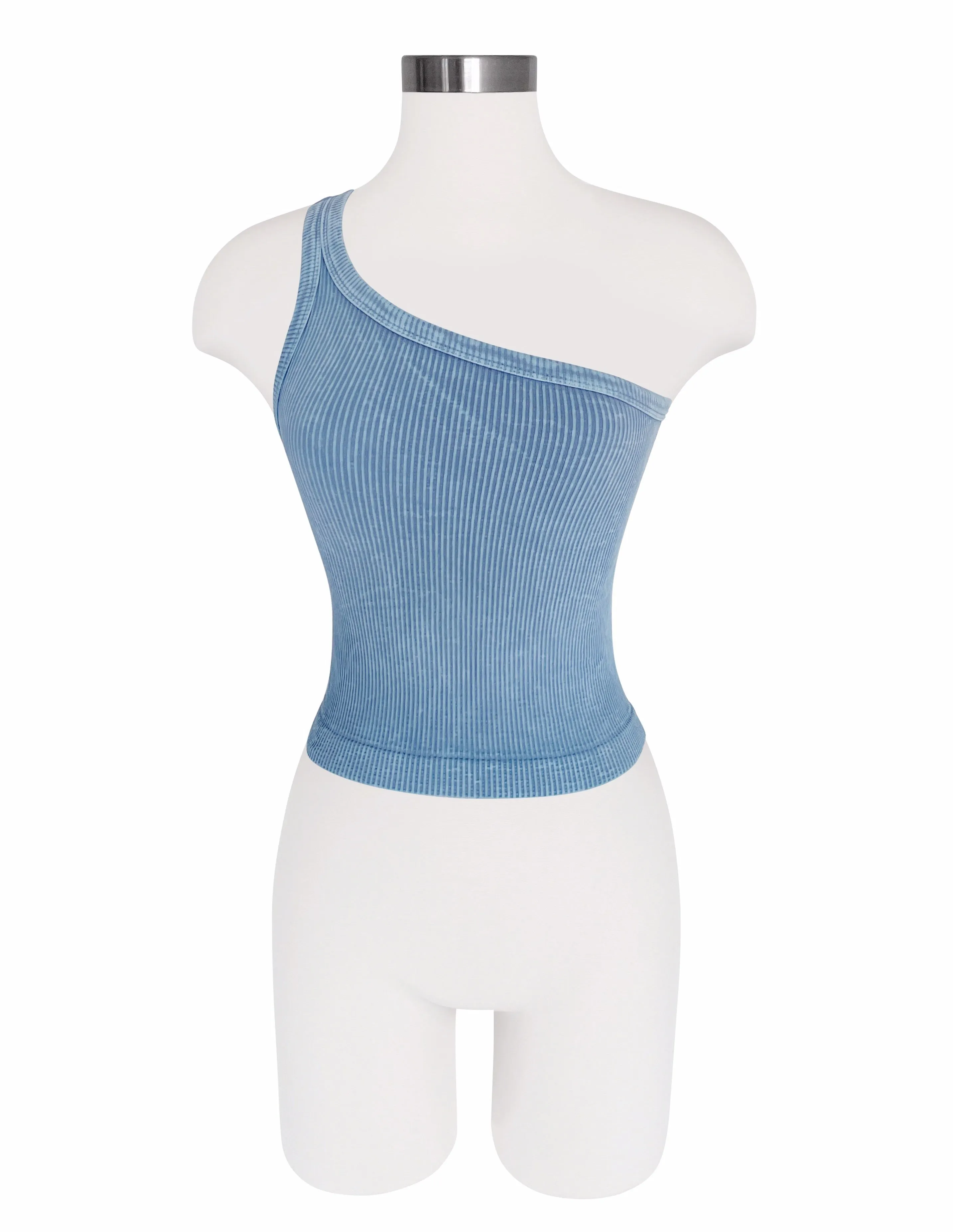 Seamless One Shoulder Tank - Vintage Wash - Robin's Egg
