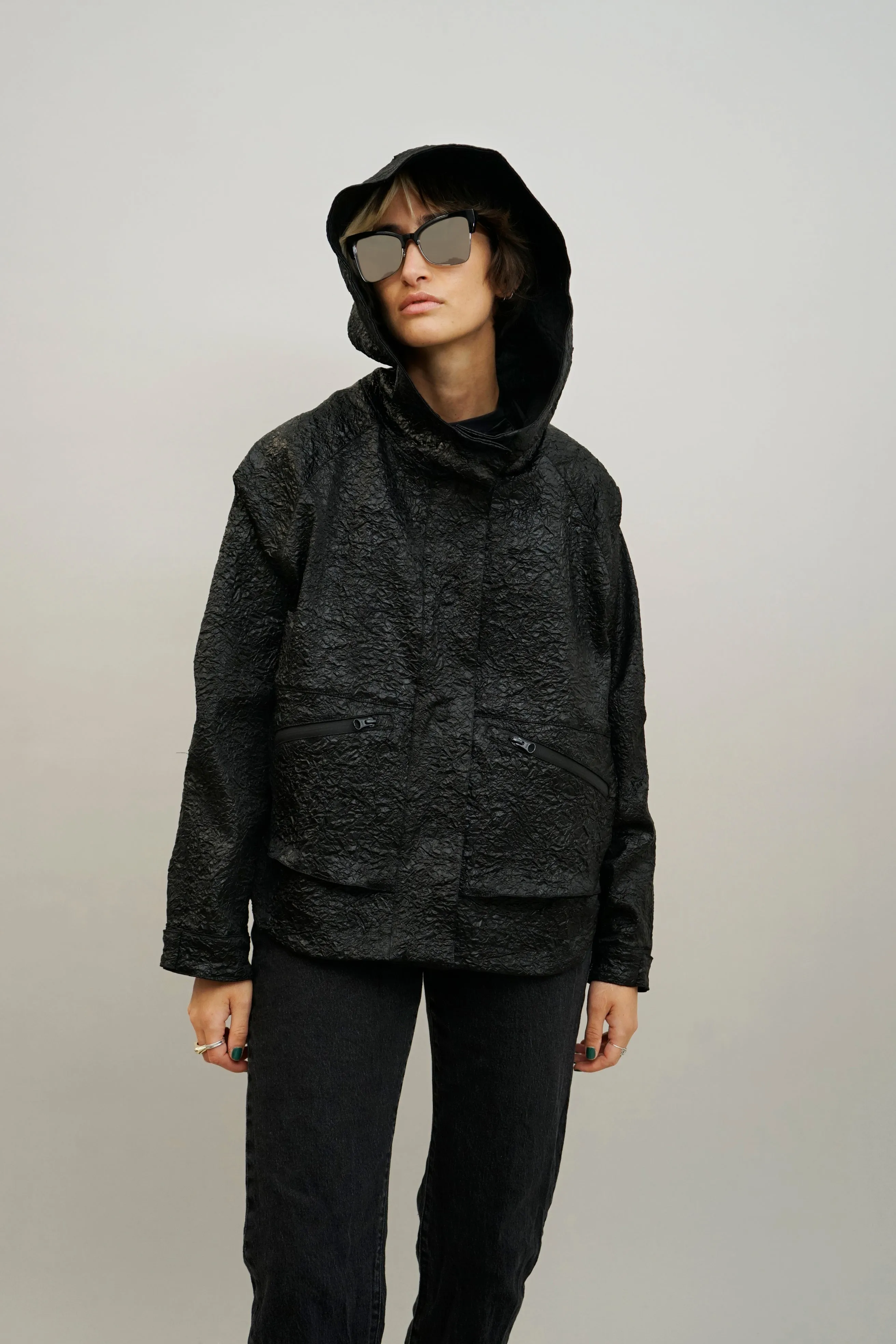 Seth Crinkle Hooded Textured Jacket