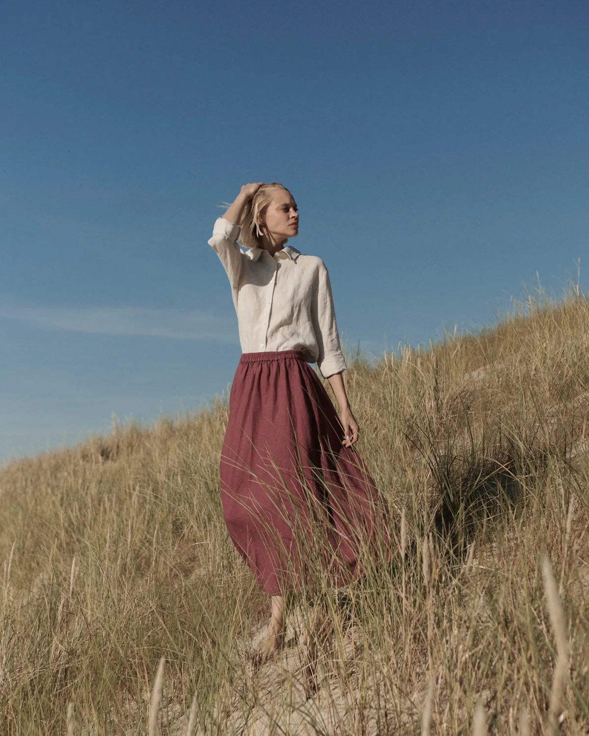 Shaina - Linen Skirt in Maroon