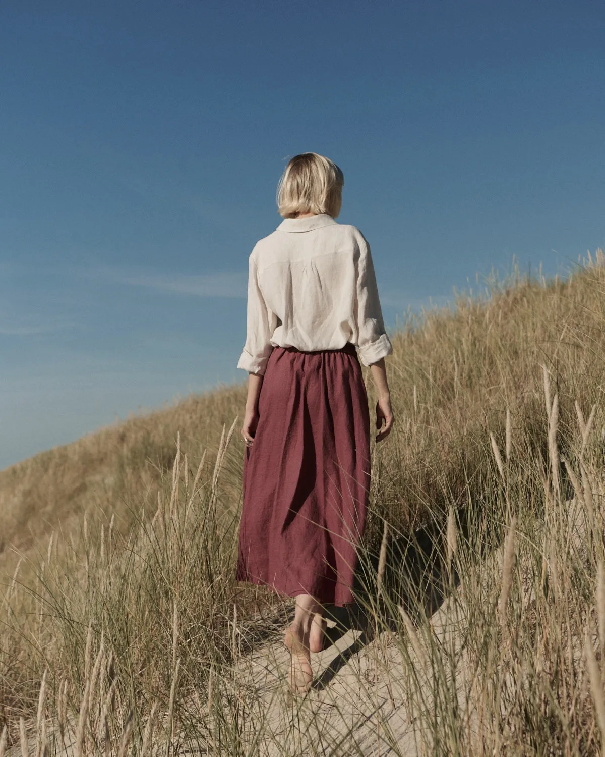 Shaina - Linen Skirt in Maroon