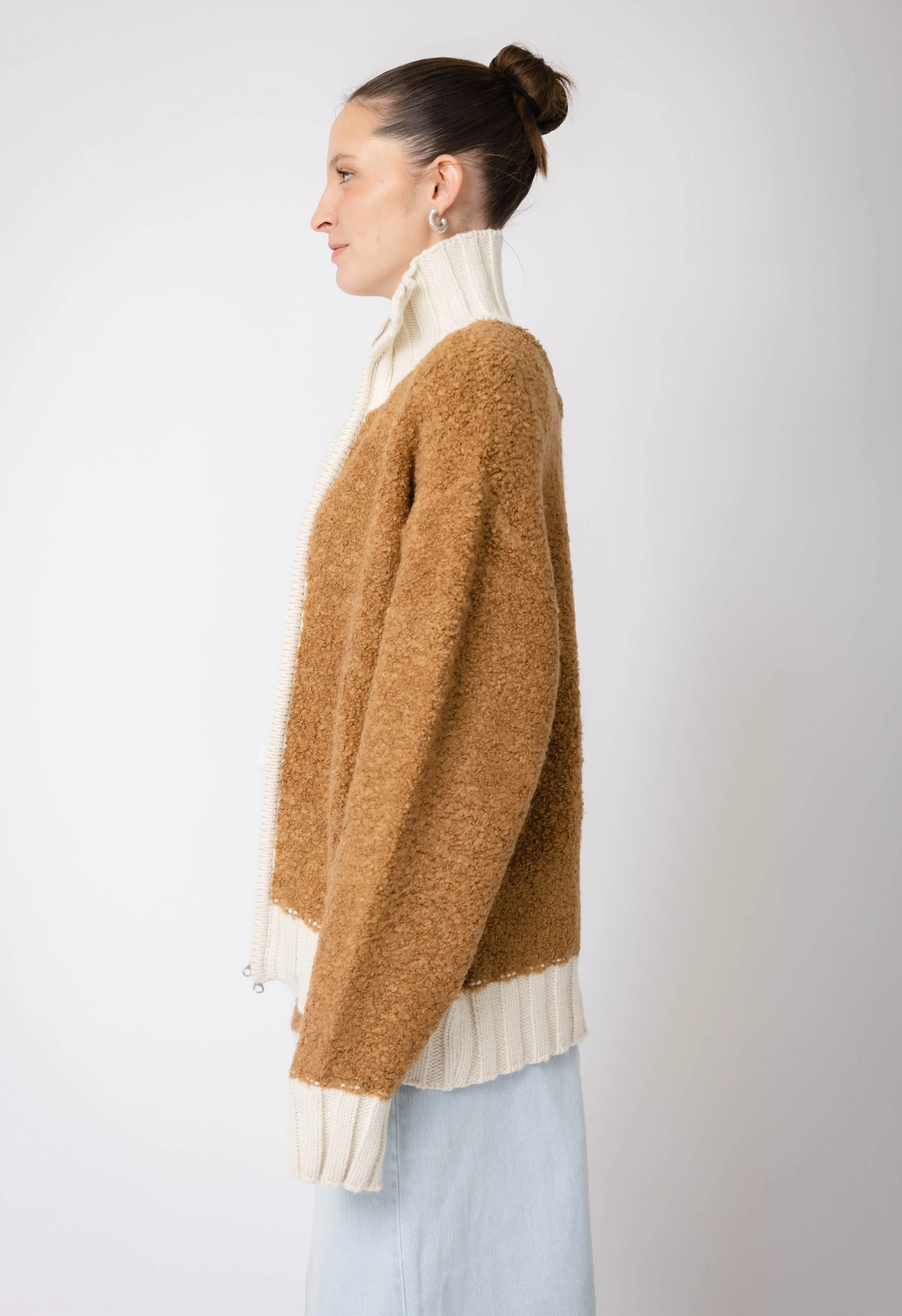 Shearling Sweater Jacket In Copper