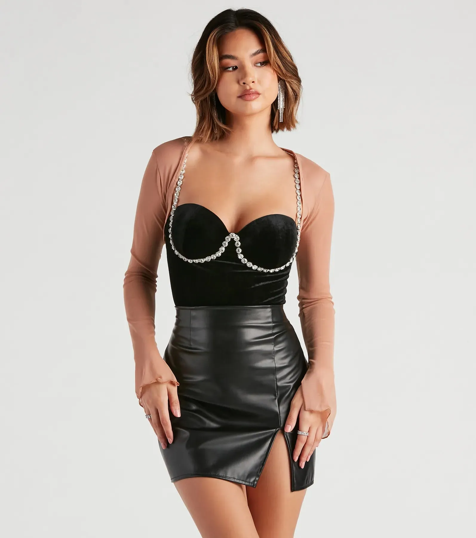 Sheer Mesh Flared Sleeve Bolero
