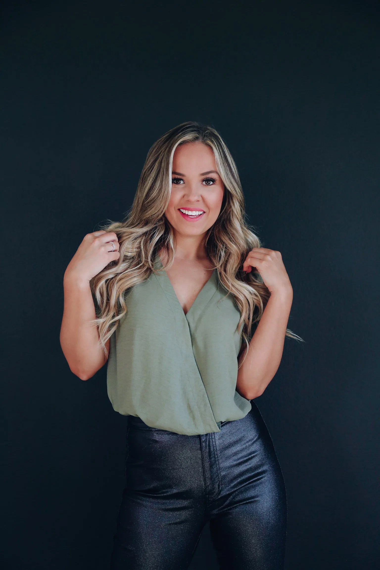 Shenzi Deep V Surplice Bodysuit - Olive