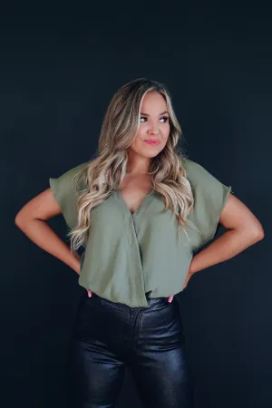 Shenzi Deep V Surplice Bodysuit - Olive