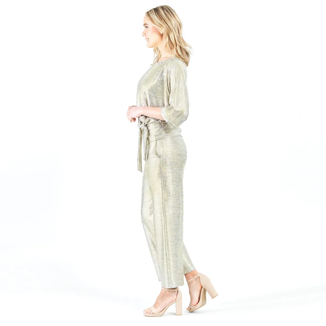 Shimmer Foil Lamé - Loose Leg Ankle Pant - Champagne - Limited Sizes SM & LG Only!
