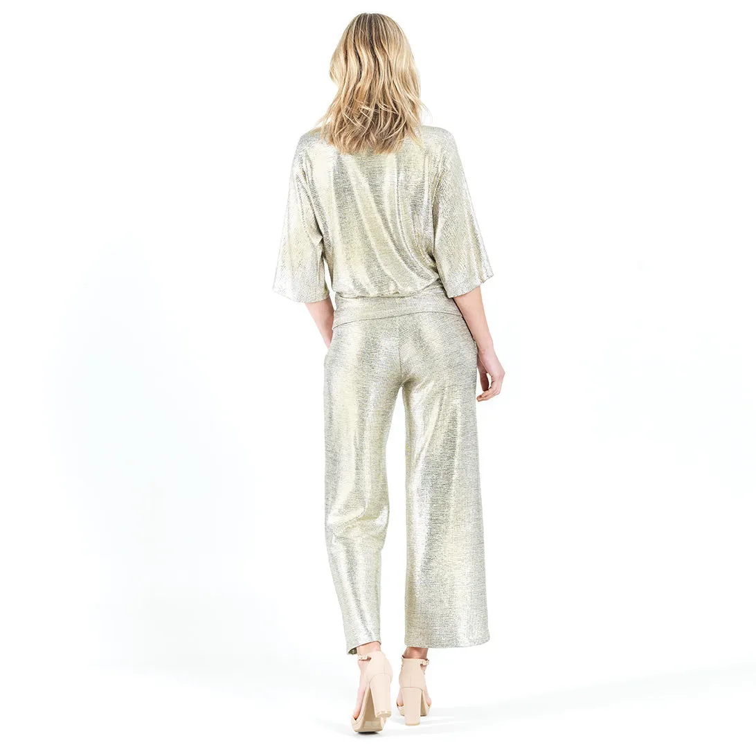 Shimmer Foil Lamé - Loose Leg Ankle Pant - Champagne - Limited Sizes SM & LG Only!