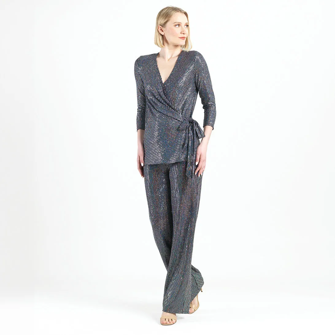 Shimmer Sequin - Wide Leg Pant - Silver Pinstripe