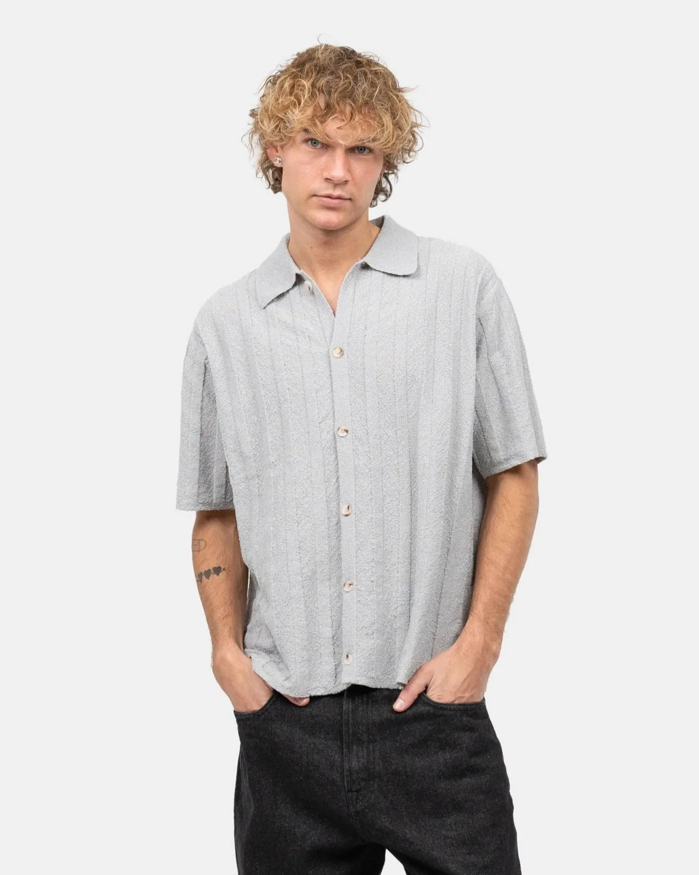 Short Sleeve Textured Shirt Gray