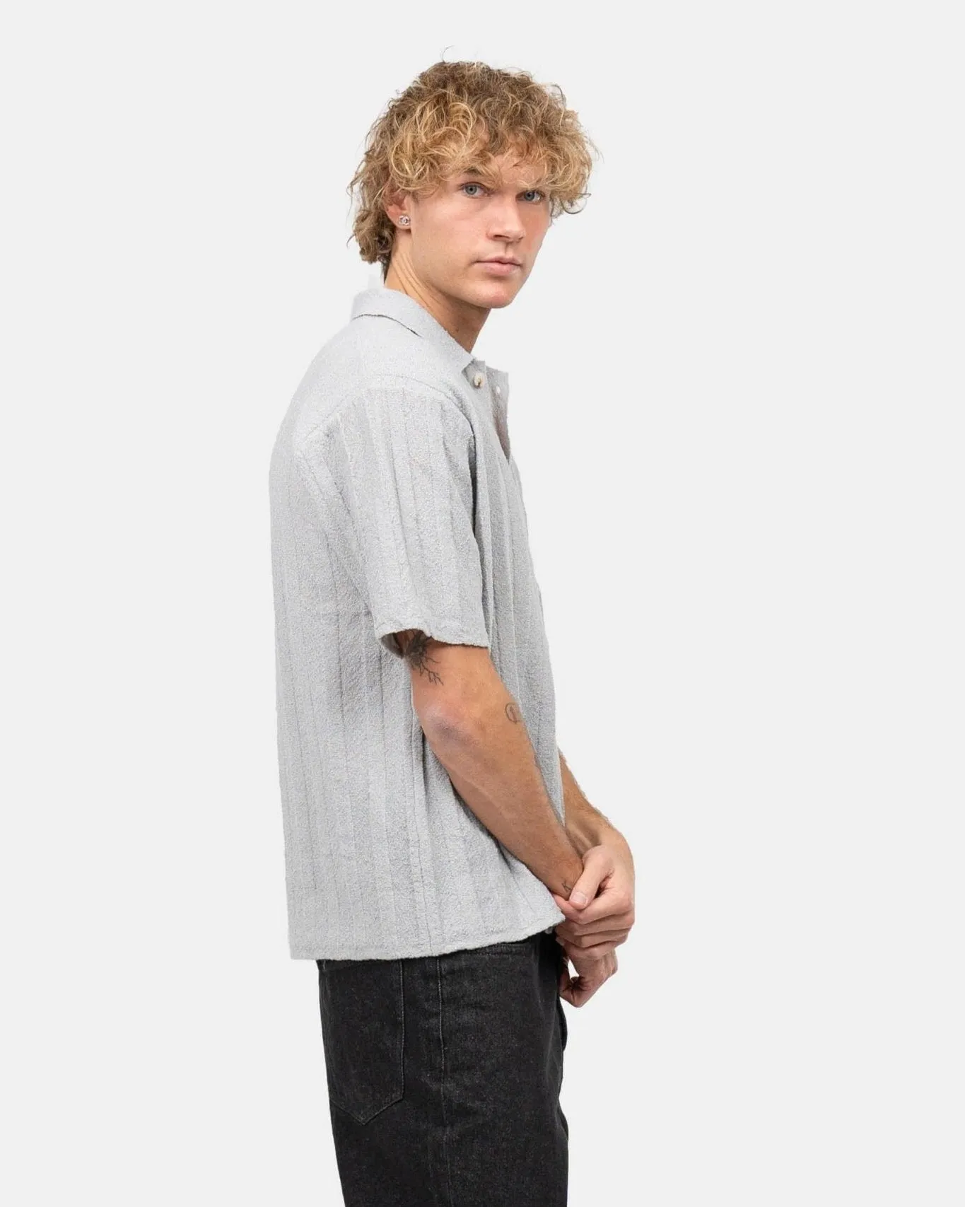 Short Sleeve Textured Shirt Gray