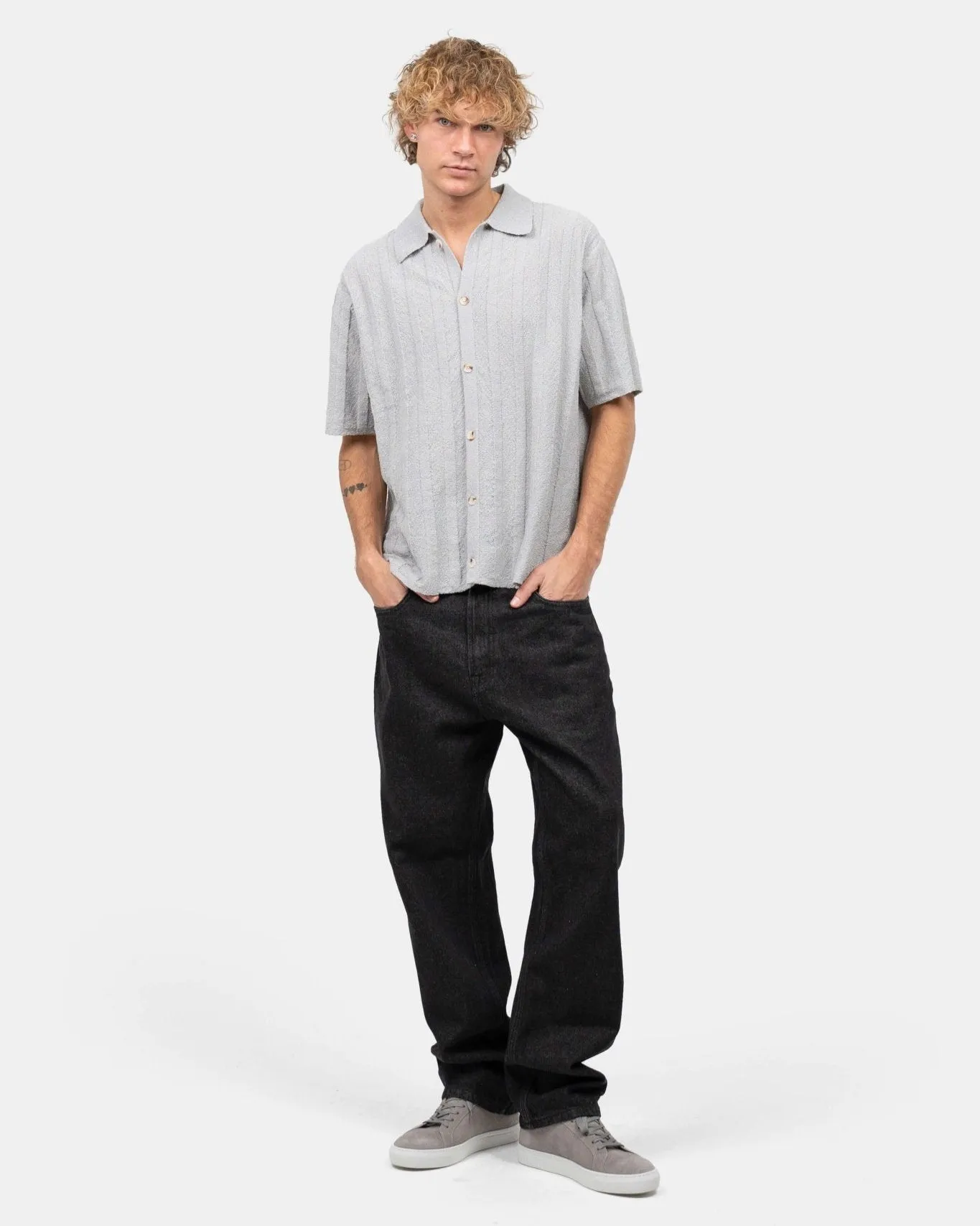 Short Sleeve Textured Shirt Gray