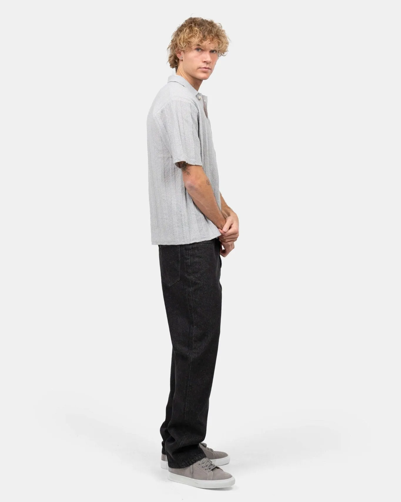 Short Sleeve Textured Shirt Gray