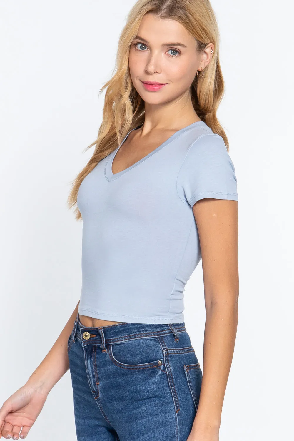 Short Sleeve V-neck Crop Top