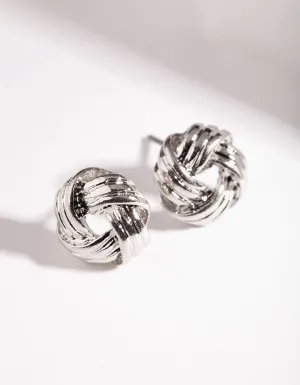 Silver Textured Knot Stud Earrings