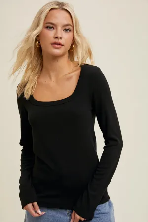 Simply Sleek Black Ribbed Knit Top