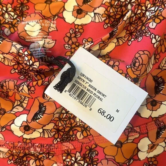 Sincerely Jules for Bandier Bryn 7&quot; Biker Shorts Hibiscus Mod Floral Size M NWT