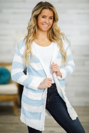Sky Blue and White Stripe Popcorn Cardigan
