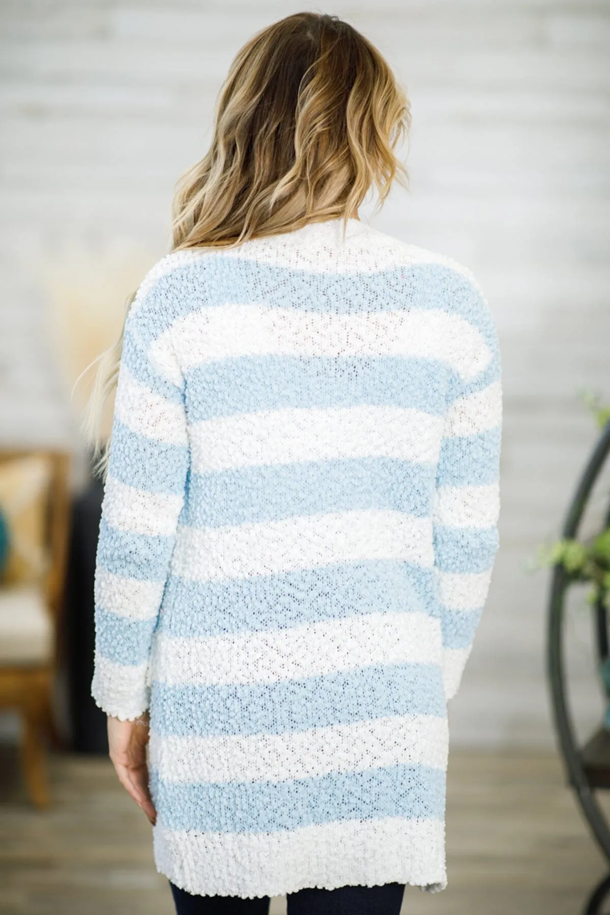 Sky Blue and White Stripe Popcorn Cardigan