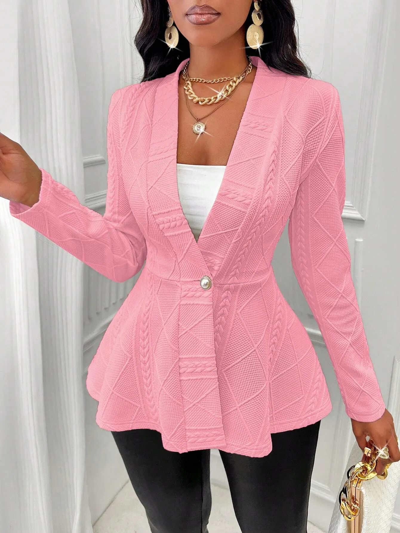 Slayr Solid Color Textured Single Button Jacket