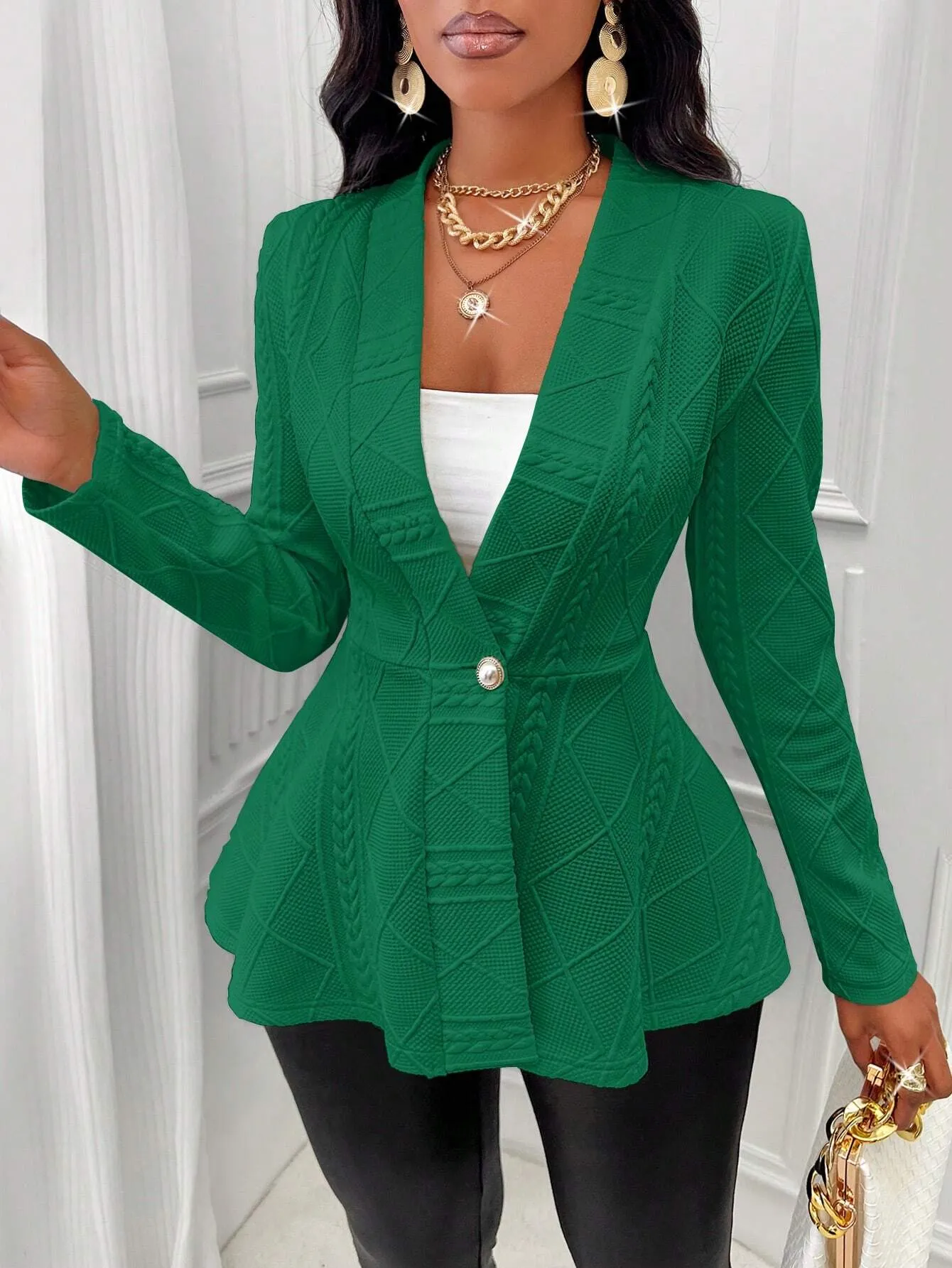 Slayr Solid Color Textured Single Button Jacket