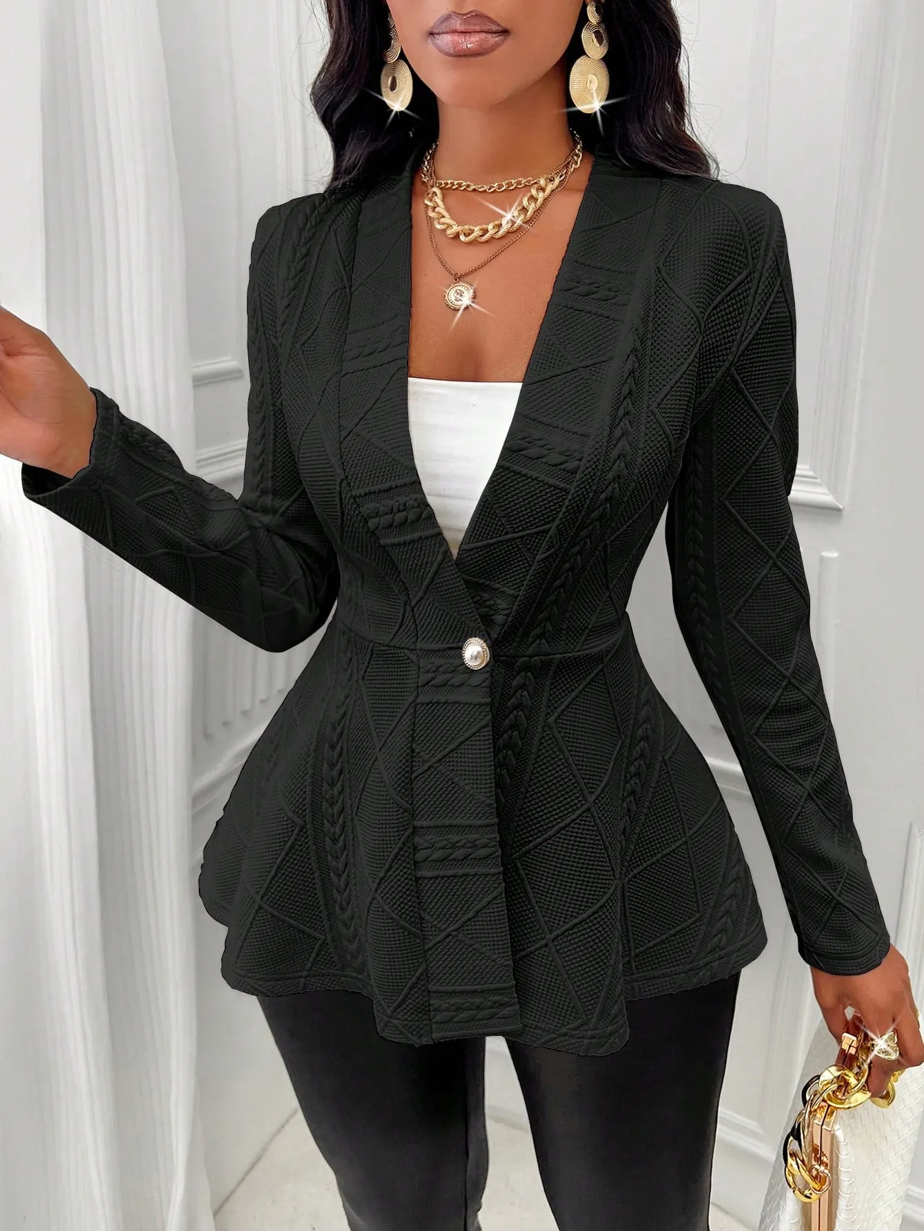 Slayr Solid Color Textured Single Button Jacket