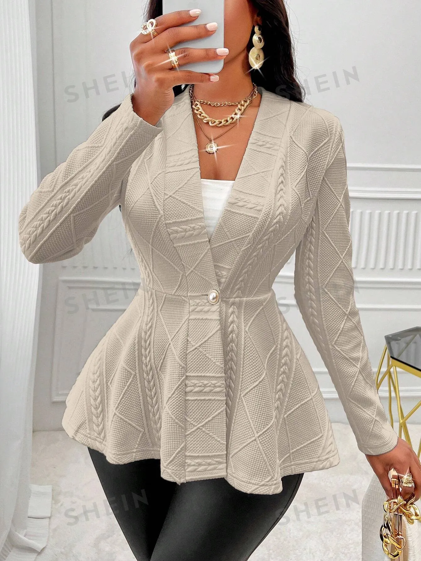 Slayr Solid Color Textured Single Button Jacket