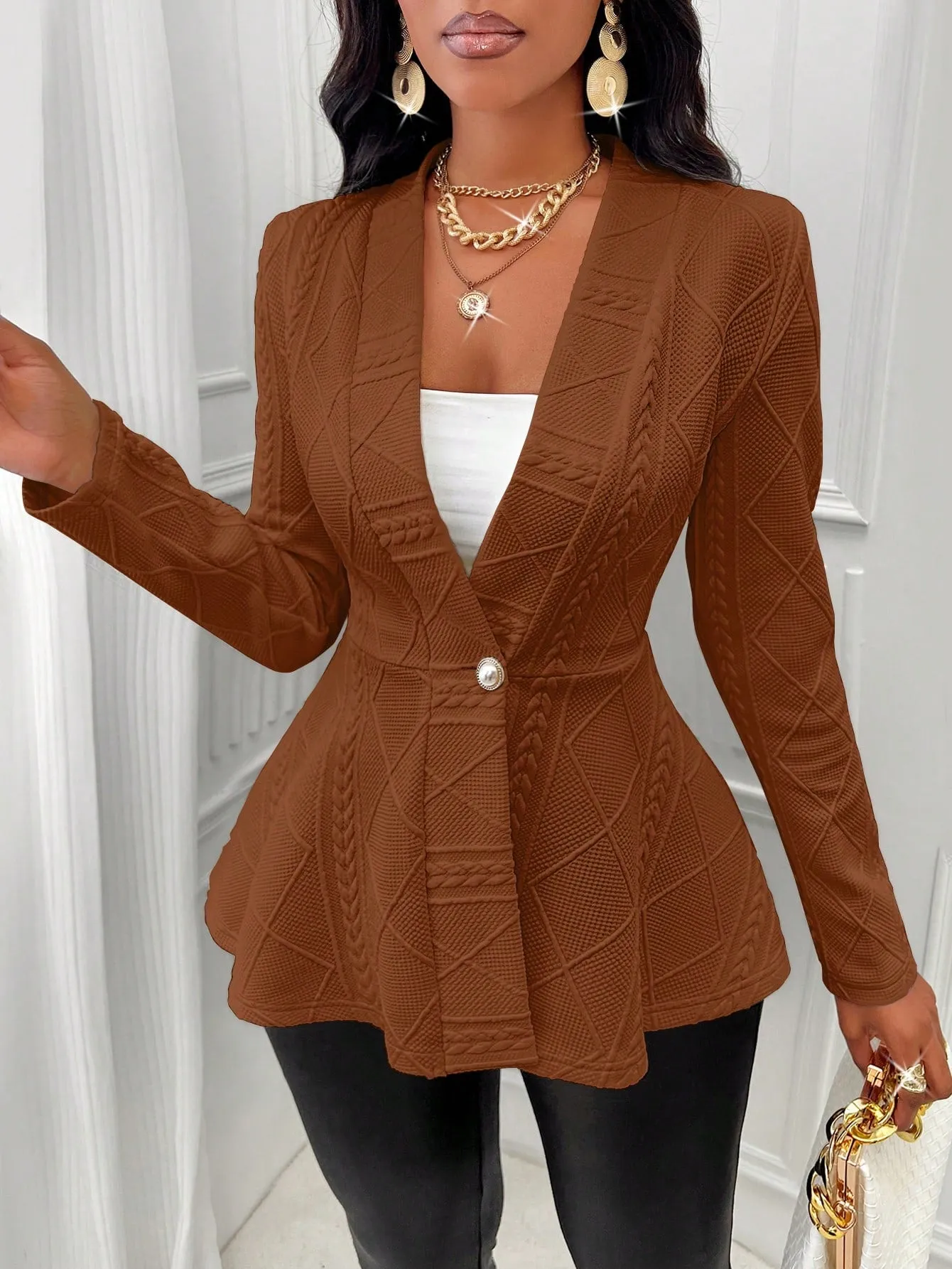 Slayr Solid Color Textured Single Button Jacket