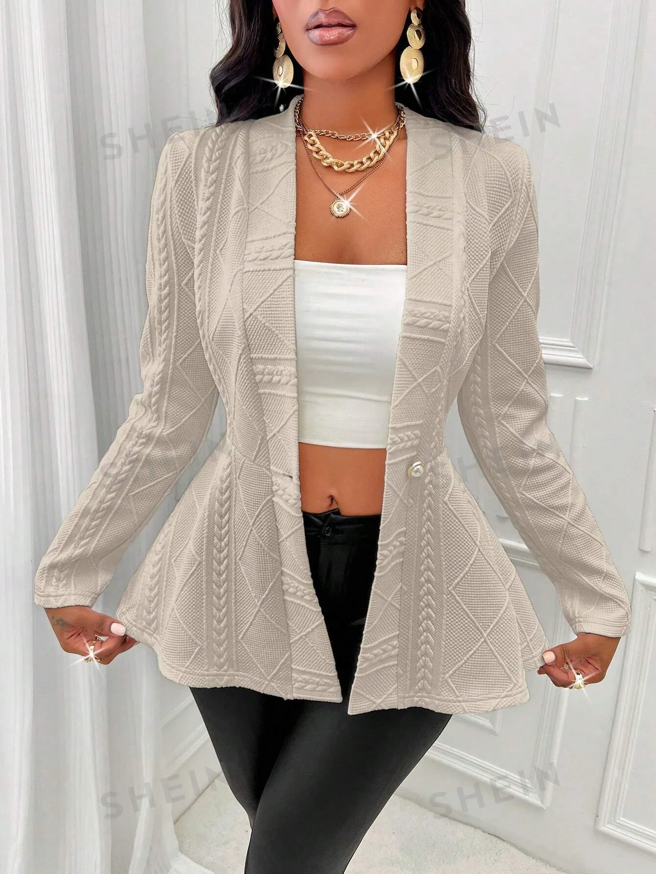 Slayr Solid Color Textured Single Button Jacket