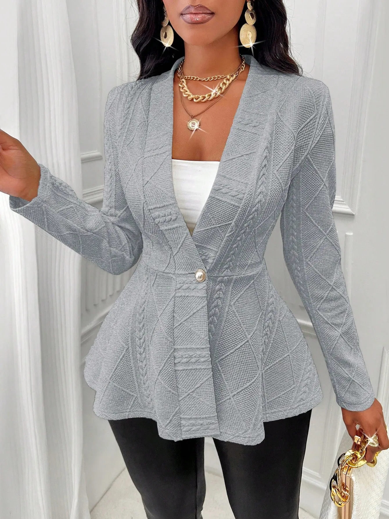 Slayr Solid Color Textured Single Button Jacket