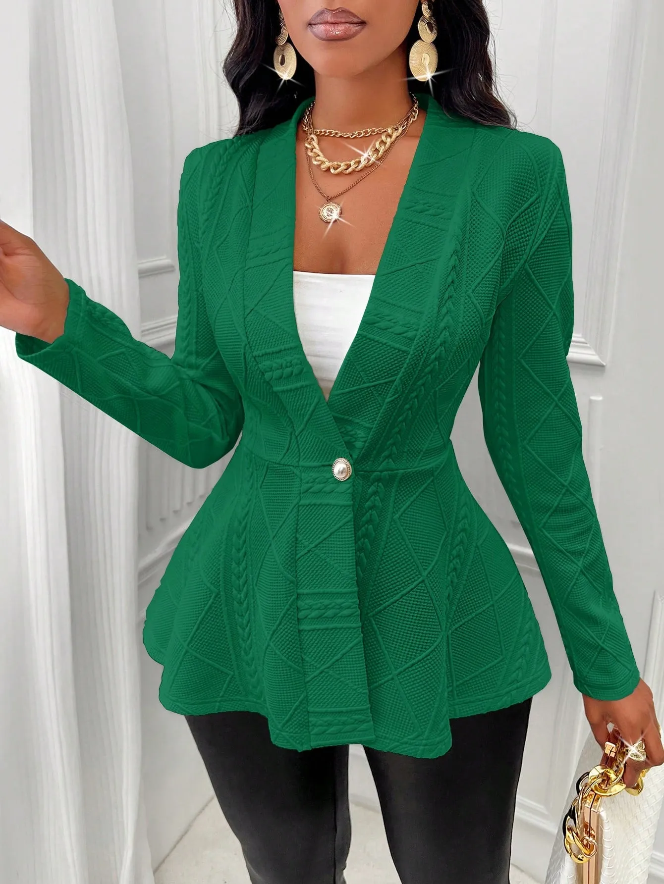 Slayr Solid Color Textured Single Button Jacket