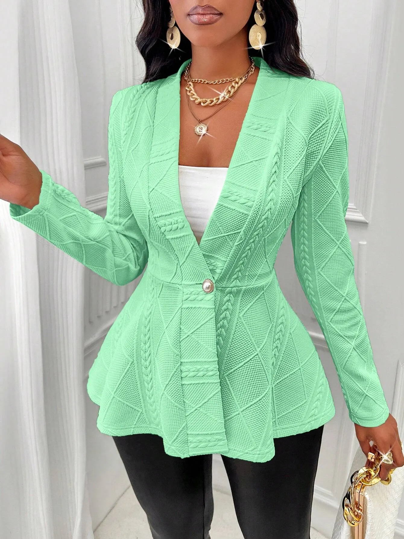 Slayr Solid Color Textured Single Button Jacket