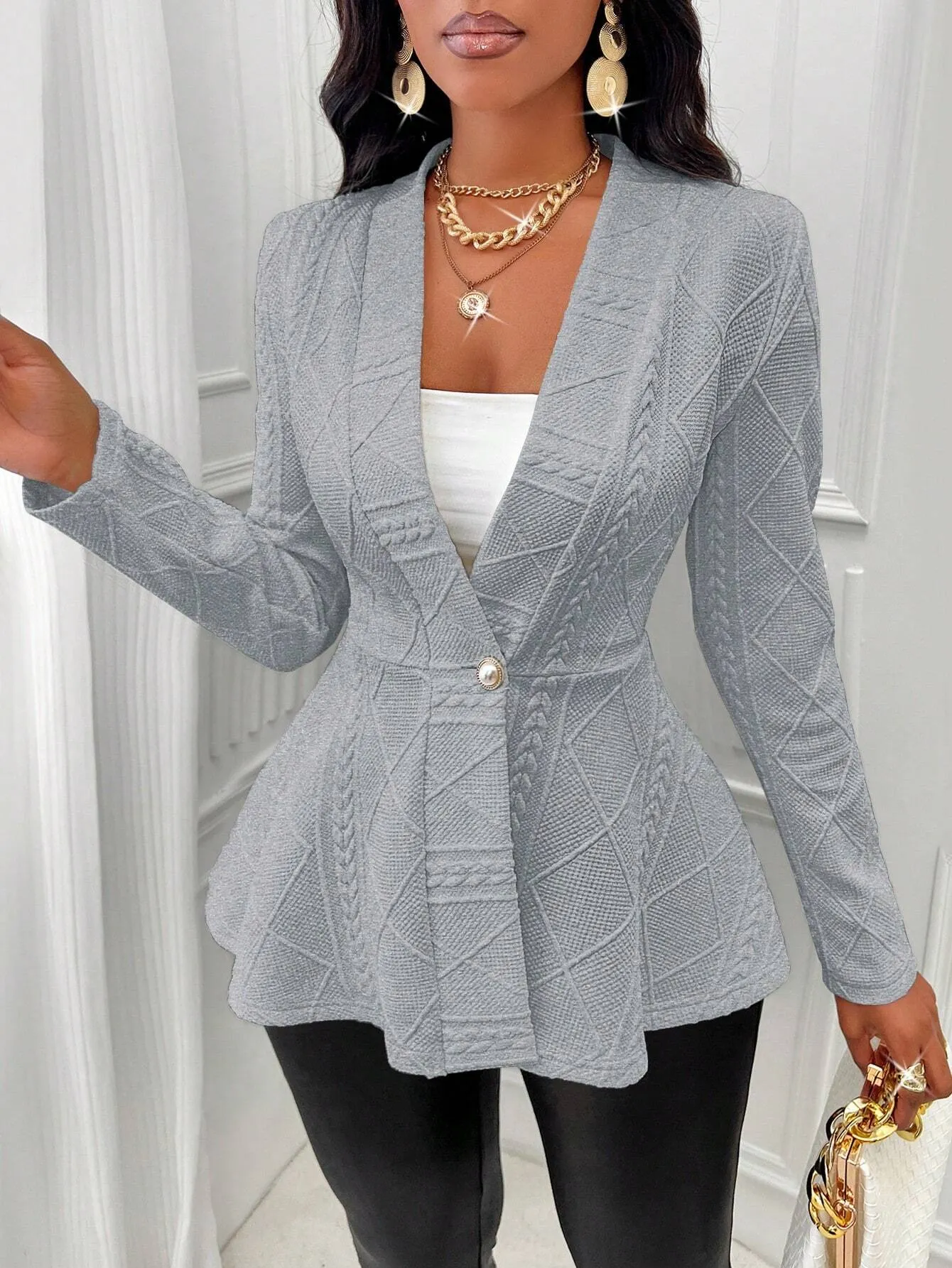 Slayr Solid Color Textured Single Button Jacket