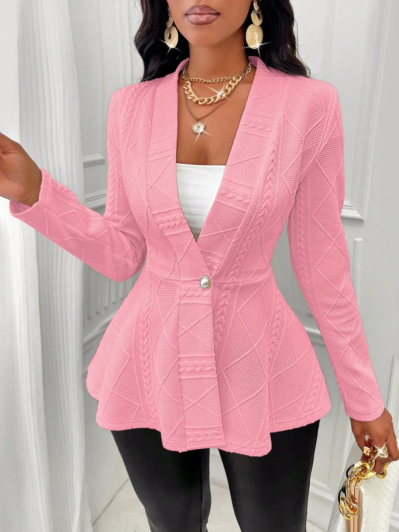 Slayr Solid Color Textured Single Button Jacket