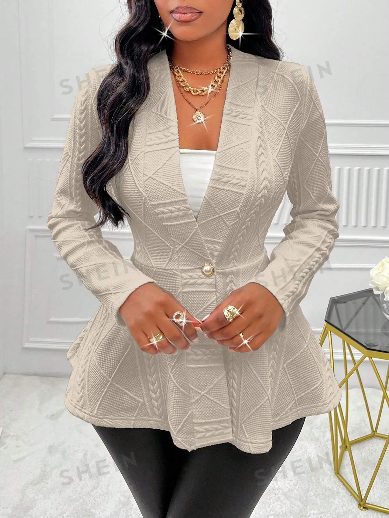Slayr Solid Color Textured Single Button Jacket